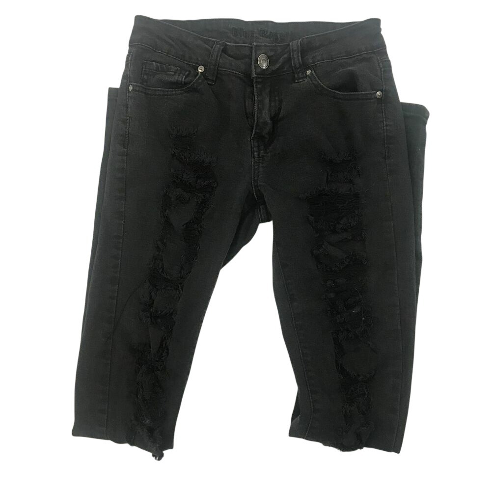 Blue‎ Rope Womens Black Distressed Skinny Jeans Shredded Denim Size 3 1216-71B